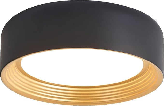 Dimmable Flush Mount Ceiling Light,Round 11.81 inch LED Ceiling Light,Modern Black with Gold Inside Lighting,24W 5CCT 3000K-6500K Selectable for Laundry Room Hallway Kitchen