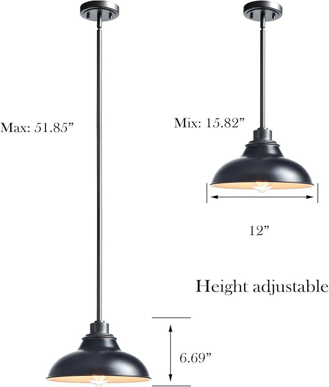 Farmhouse Pendant Light Fixture Black Pendant Lights Kitchen Island Modern for Dinning Room Bedroom Entryway Metal Rod