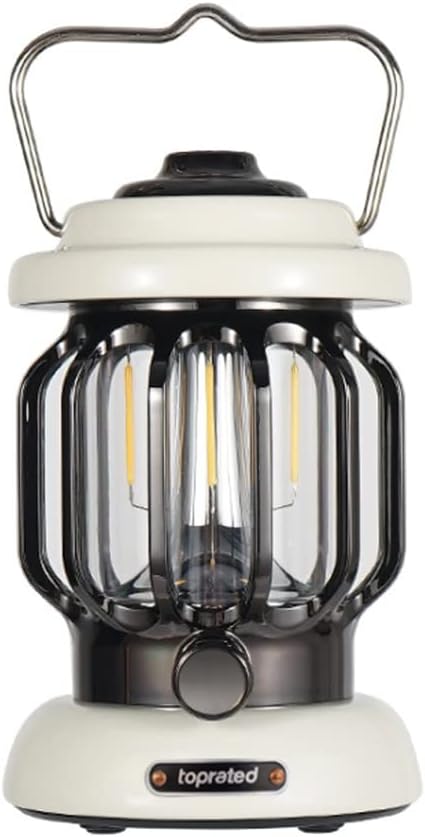 Outdoor Retro USB Rechargeable Camping Lantern Camping Tent Light LED Portable Lantern Garden Light Camping Atmosphere Decorative Chandelier (White)