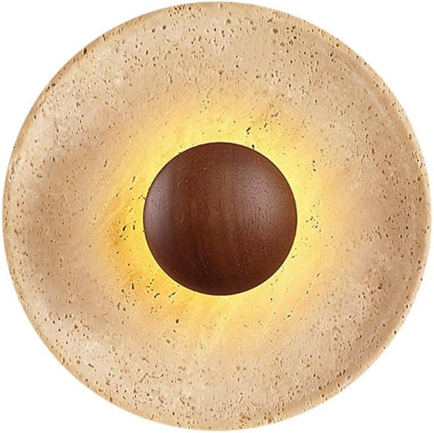 Wall Sconce American Retro Minimalism Wall Light Round Yellow Travertine Interior Wall Lamp 7W LED Warm Light 3000K travertine sconce Wooden Decoration Living Room Wall Lighting