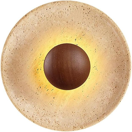 Wall Sconce American Retro Minimalism Wall Light Round Yellow Travertine Interior Wall Lamp 7W LED Warm Light 3000K travertine sconce Wooden Decoration Living Room Wall Lighting