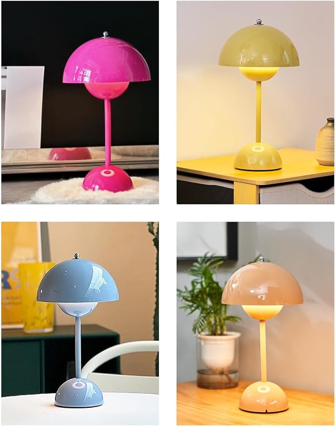 Modern Flower Bud Lamp 12" Cordless Touch Lamp Dimmable 2600mAh Rechargeable Desk Lamp Nordic Minimalist Mushroom Lamp Nightstand Bedside Lamp for Bedroom Living Room(Pink) No Reading Light