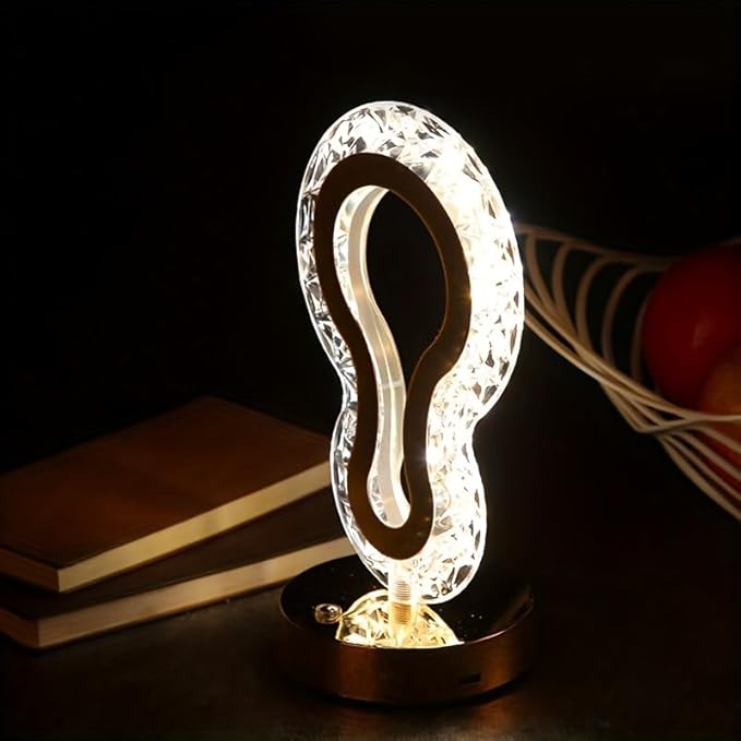 Cordless Crystal Table Lamp,3-Color Touch Control,3-Levels Brightness, Rechargeable Battery - Ideal Bedside Lamp for Bedroom Nightstand (Calabash Gold)
