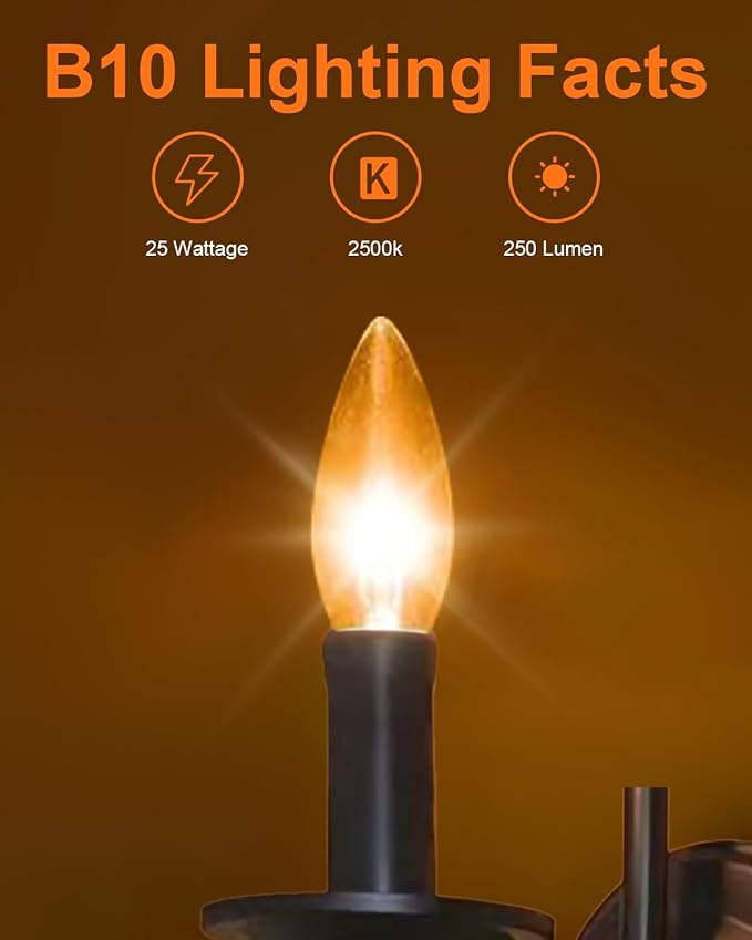 E12 Candle Light Bulbs 25W Warm White 2500K, 250Lumen - B10 Clear Candelabra Base Bulbs Dimmable Chandelier Light Bulbs for Ceiling Fan, Pendants or Outdoor (12 Pack)