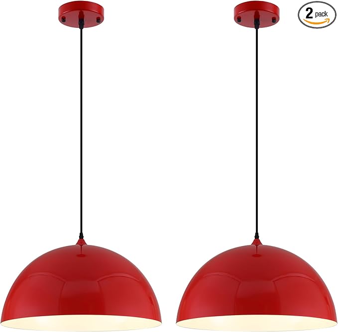 Red Large Pendant Light 2 Packs,19.7inches, Kitchen Pendant Lights, Oversized Island Pendant Lights, Farmhouse Pendant Light, Pendant Light for Bedroom, Kitchen Island