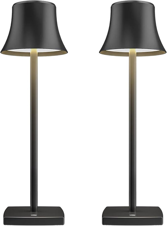 2 Pack LED Cordless Table Lamps Rechargeable,5000mAh Battery Operated Table Light,3 Color Stepless Dimming,Portable Small Desk Lamp in Aluminum for Party Patio Restaurant Indoor/Outdoor(Black)