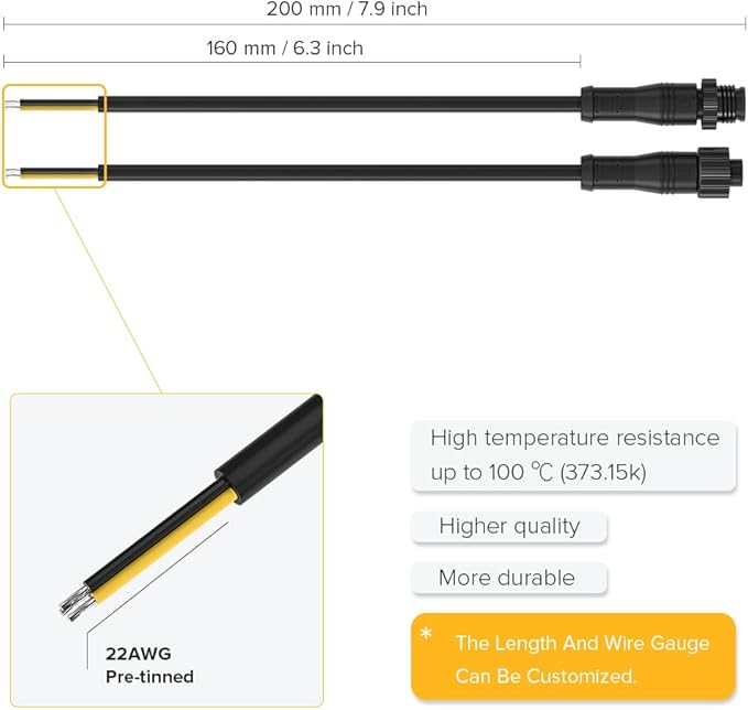 BTF-LIGHTING 3 Pin Electrical Metal nut Connector 18AWG IP68 Male Female Connector 7.87in/20cm Extension Cable for Car,Truck,Boat,Indoor/Outdoor LED Strip Lights/String 15mm Metal Nut Small Size