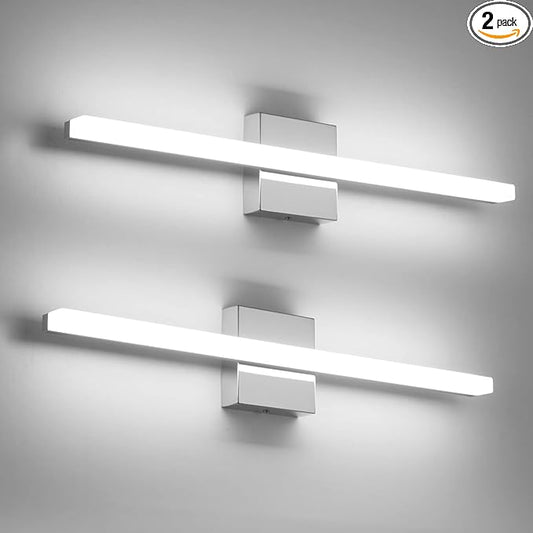 Combuh LED Vanity Lights Bar 24 Inch Bathroom Light Fixtures 14W IP44 Over Mirror Lighting Indoor Wall Sconces Modern Cool White 6000K for Washroom Set of 2