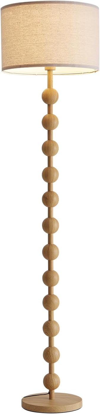 Modern Dimmable Remote Control Floor Lamp for Living Room Bedroom with LED E26 Bulb, Yellow Wood Pattern Iron Tall Standing Lamp Light with Fabric Shade for Nursery Room Home Office