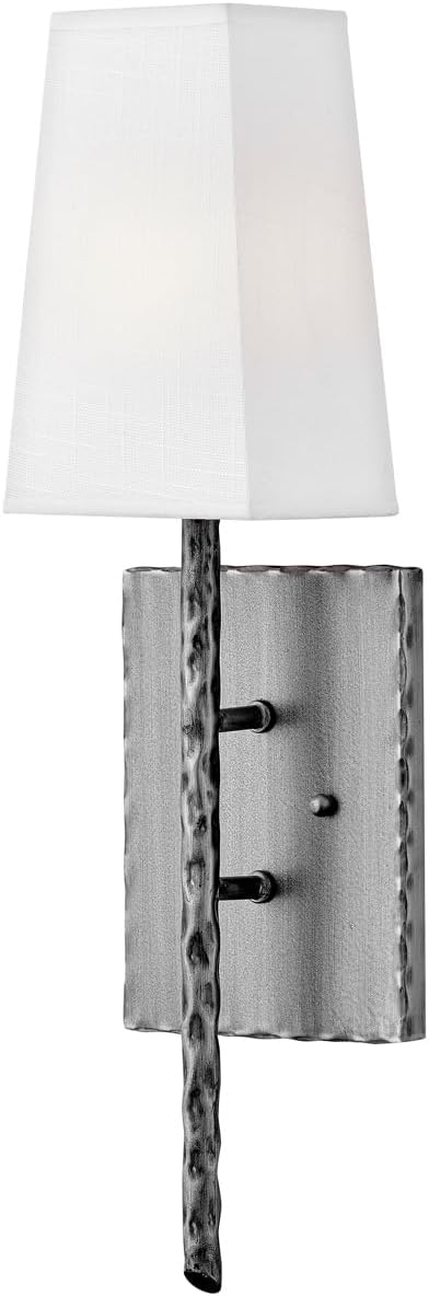 Hinkley Tress Large Single Light Wall Sconce - Hammered Details, Off-White Textured Shade - Burnished Nickel