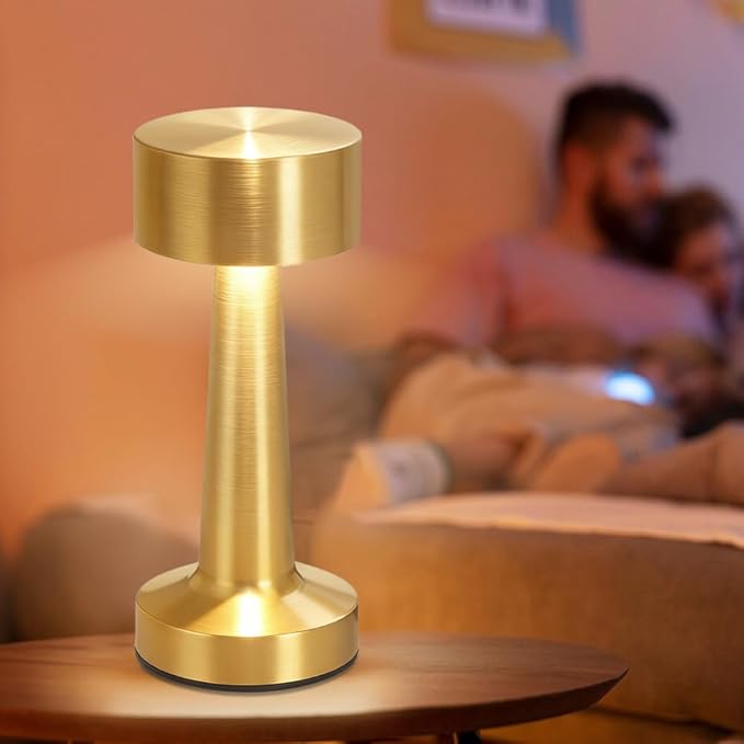 Portable LED Table Lamp, 3-Levels Brightness Metal Desk Lamp,3 Color Touch Control Rechargeable Lamp, Ideal Bedside Lamp for Nightstand,Bedroom, Living Room (Light Golden)
