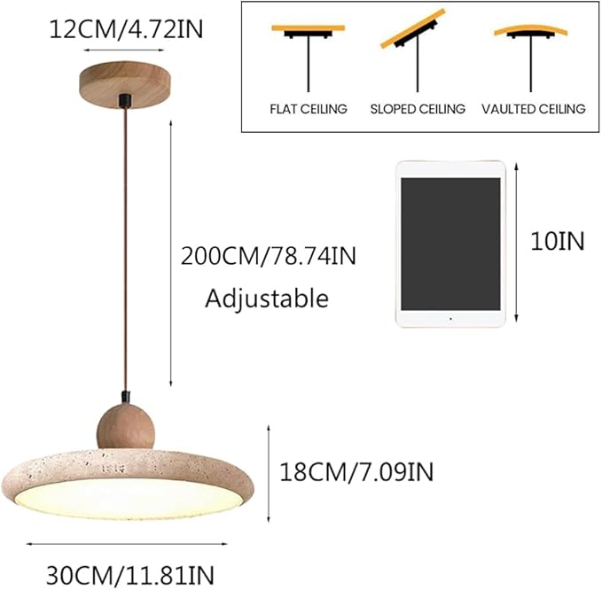 Modern Minimalist Dome Yellow Travertine Bedside Pendant Light Nordic Natural Stone Hanging Lamp Japanese Vintage Marble Industry Kitchen Island Chandelier for Bedroom Living Room Dining Room