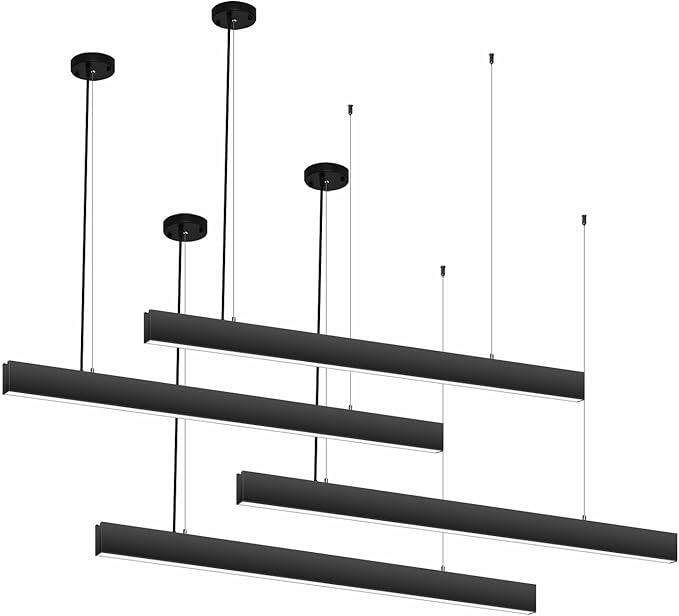 2.4G Remote Series LED Linear Light Fixture with Remote, 4FT 43W Downlight and 7W Uplight, 3000K-6000K Color Changing, Dimmable Pendant Light for Home Office, Black, 4 Pack