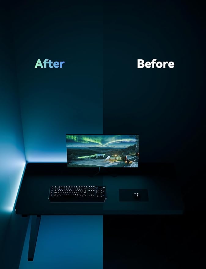 RGB Backlight for PC & Mac, LED Strip Light Sync with Screen Color or Music, Stick to The Edge of Your Desk, LEDs for Desk Gaming, USB Port, Software Control, 3.94ft / 1.2m