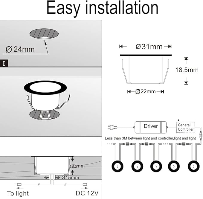 FVTLED LED Deck Lights Kit, 20pcs Φ1.22 D31 WiFi Smart Phone Control Low Voltage Recessed RGBW Deck Lighting Waterproof Outdoor Yard Path Stair Decor, Black