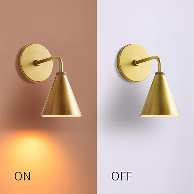 Retro Industrial Metal Cone Sconce Light - Vintage-Inspired Modern Gold Wall Sconce with Metal Shade, Wall Mount Lighting for Bedroom, Hallway, Living Room (Gold, 6 inch)