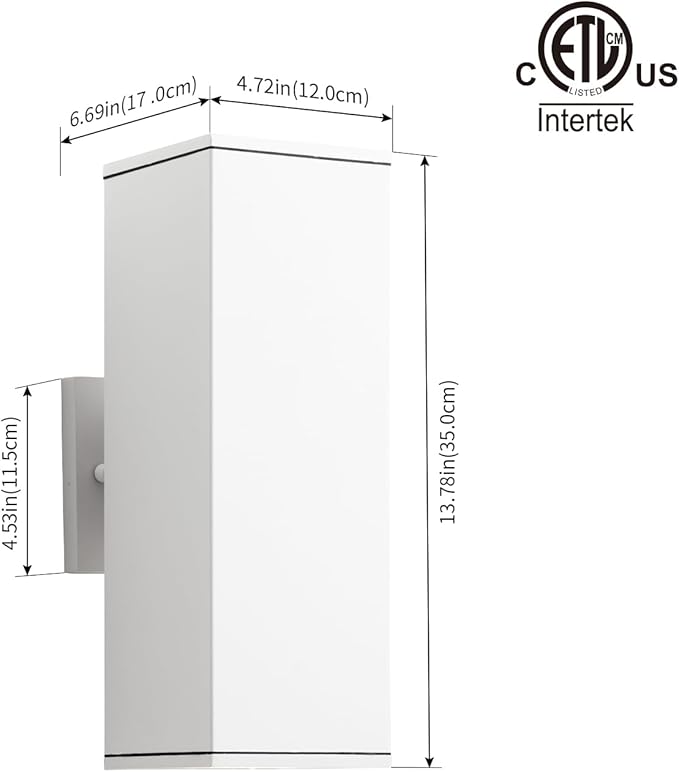 mirrea 14" Modern Outdoor Porch Light Patio Light in 2 Lights with Aluminum Rectangular Tube and Tempered Glass Cover Waterproof Wall Sconce 2 Pack (Matte White)