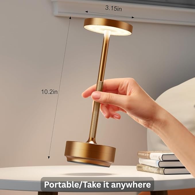 2-Pack Cordless Table Lamp Rechargeable, 5000mAh Battery Operated LED, Touch 3-Color Stepless Dimming, IP54 Waterproof Wireless Lamp for Bedroom Dining Restaurant Patio Outdoor – Titanium