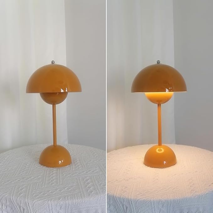 Modern Flower Bud Lamp 12" Cordless Touch Lamp Dimmable 2600mAh Rechargeable Desk Lamp Nordic Minimalist Mushroom Lamp Nightstand Bedside Lamp for Bedroom Living Room(Vermilion Red) No Reading Light