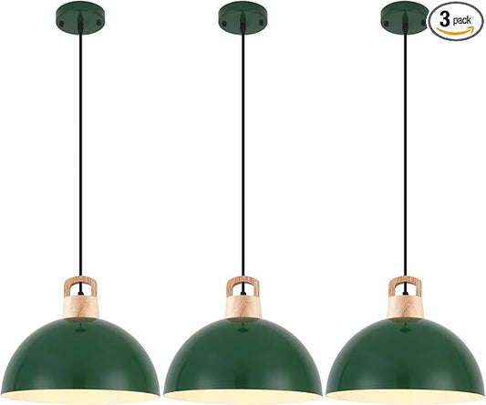 Farmhouse Pendant Light 11.8 inches, 3 Packs- Green Industrial Kitchen Pendant Lights for Library, Office, Kitchen Island, Bedroom