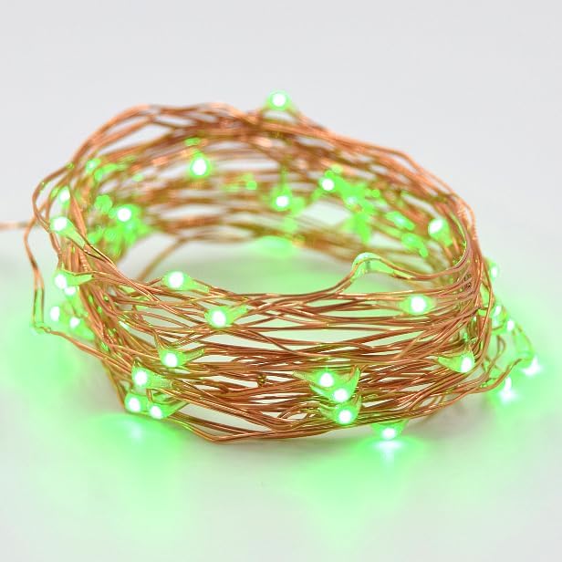 Hometown Evolution, Inc. Green Battery Operated Fairy Lights - 16.5 Foot 50 Green LED Fairy Lights on Copper Wire - Waterproof for Indoor and Outdoor Use