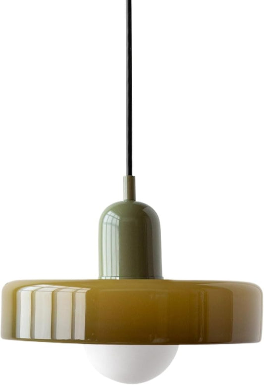 9.8" Nordic Mid Century Green Glass Pendant Hanging Light Modern Single Restaurant Lamp Vintage Farmhouse Ceiling Lamp Dining Room Chandelier for Over Table Kitchen Island Bedroom Hallway E26