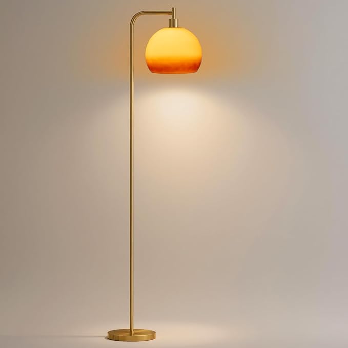 Glass Floor Lamp,67" Modern Standing Lamp with Sunset Grapefruit Glass Lampshade Metal Pole for Living Room, Bedroom, Office - Heavy Base,Pedal Switch (Include Bulb)(Gradient)
