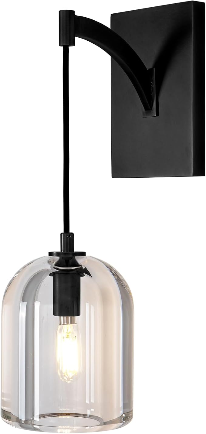 Modern Crystal Wall Sconce, Black Hemisphere Wall Sconce, Black Wall Lamps Indoor for Bedroom Bathroom Vanity Light Fixtures Includes Bulbs