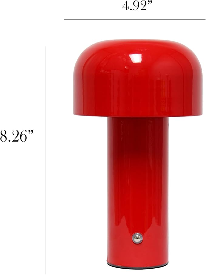 Simple Designs LD1070-RED 8.26" Mushroom Magic Mini Dome Dimming LED Touch Lamp, Portable and Rechargeable, Red