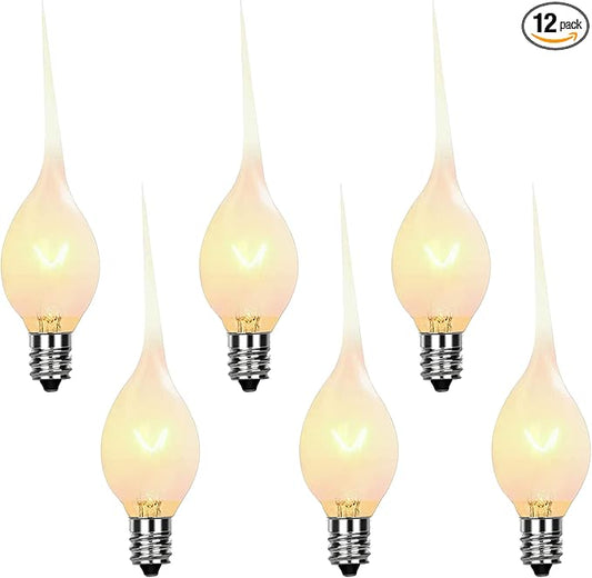 Dipped Candle Light Bulbs, Christmas Silicone Decorative Replacement Bulbs 5 Watts for E12 Candelabra Base Night Lights, Electric Window Candles, Chandelier - 12 Pack