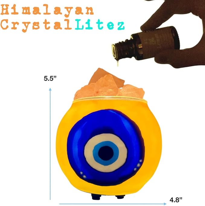 Himalayan CrystalLitez Himalayan Salt Lamp with UL Listed Dimmer Cord, Original Salt Crystals in A Handcrafted Artisan Bowl, Aromatherapy Salt Lamp(Evil Eye)