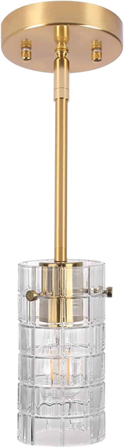 Clear Glass Pendant Light, Modern Cylinder Pendant Lighting with Rigid Rod & Tilt-Swivel Canopy, Adjustable Height up to 47", E26 1-Light for Kitchen Island, Sink, Bar, Dining Room