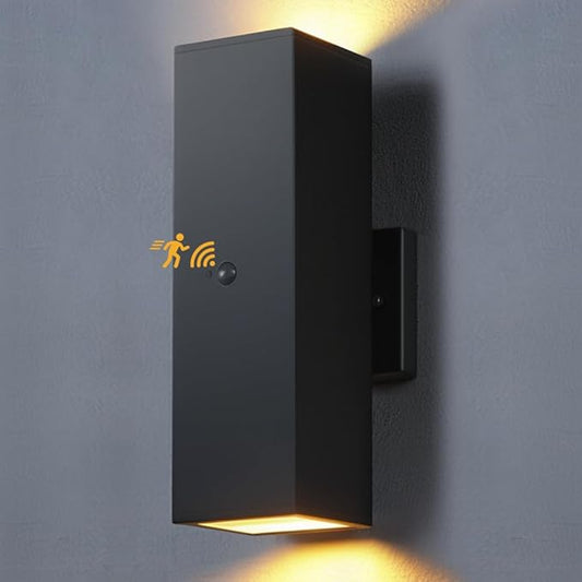 SHIMR Motion Sensor Outdoor Wall Lights, Dusk to Dawn Outdoor Lighting with Matte Black Finish, Up and Down Lights Aluminum Exterior Lighting Fixture for House Porch, LED Bulb Included [ETL Listed]