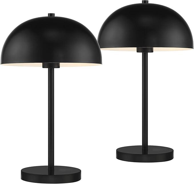 360 Lighting Rhys Mid Century Modern Cottage Mushroom Accent Table Lamps 19 1/2" High Set of 2 Black Metal Dome Shade Decor for Living Room Bedroom House Bedside Nightstand Home Office Family