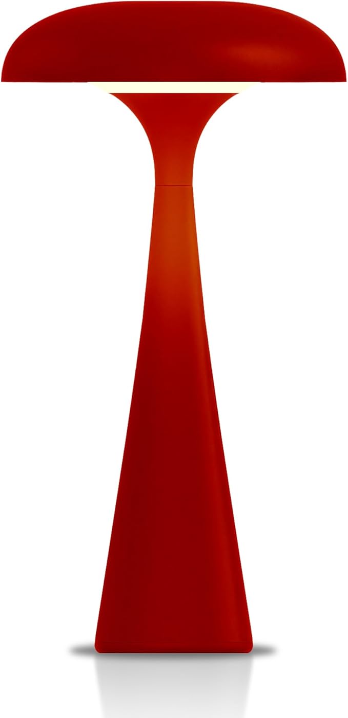 Cordless Table Lamp,Touch LED Reading Light,Cute Desk Lamp with 3 Colors Dimmable,Rechargeable Small Bedside Lamp,Vintage Mushroom Lamp for Bedroom Living Room Dorm Decor(Red)
