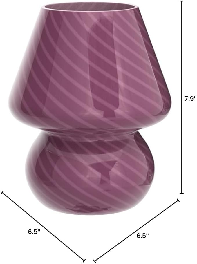 Mushroom Lamp,Glass Mushroom Bedside Table Lamps Purple Translucent Murano Vintage Style Striped Small Nightstand Desklamp Swirl Light for Home Decor, Dining, Living, Bedroom, Gift (Stripe Purple)