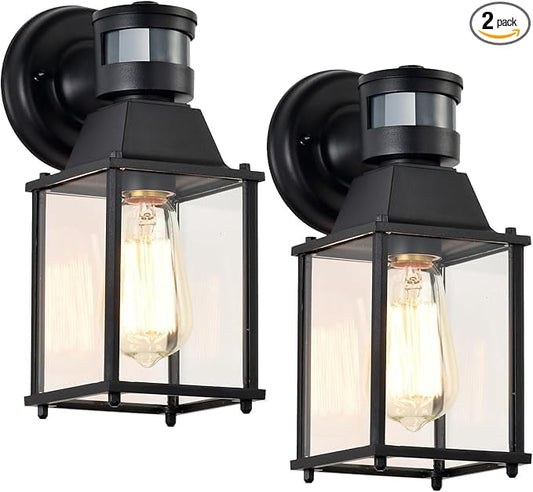 COTTAGE LIFE Motion Sensor Outdoor Wall Light Fixtures, 2 Pack Black Exterior Wall Sconces, Waterproof Outdoor Porch Lights for Front Door, Garage, Patio, Entryway