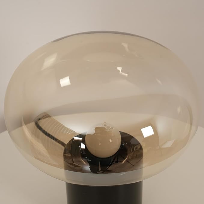 Meefad Glass Table Lamp, Mushroom Shape Bedside Lamp with Marble Base, Small Night Light for Bedroom Office Nightstand Cognac Finish