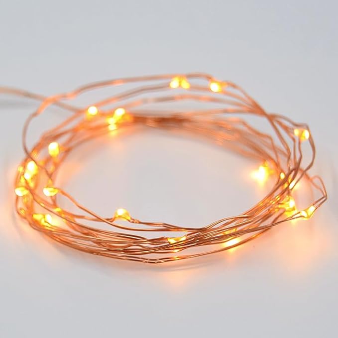 Hometown Evolution, Inc. Yellow Fairy Lights - Battery Operated - 6 Foot 20 Yellow LED Micro Lights on Copper Wire - Waterproof for Indoor and Outdoor Use