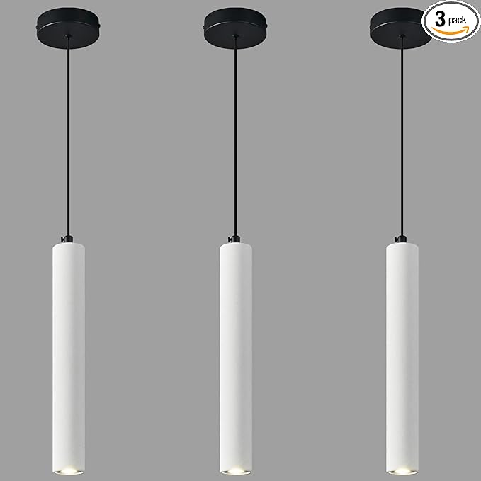 Concrete ﻿Linear White Pendant Light,Modern Industrial Hanging Cement Pendant Lighting Fixture for Kitchen Island Dinning Room Bedroom Bedside Table Pendant Lights(3-Pack)