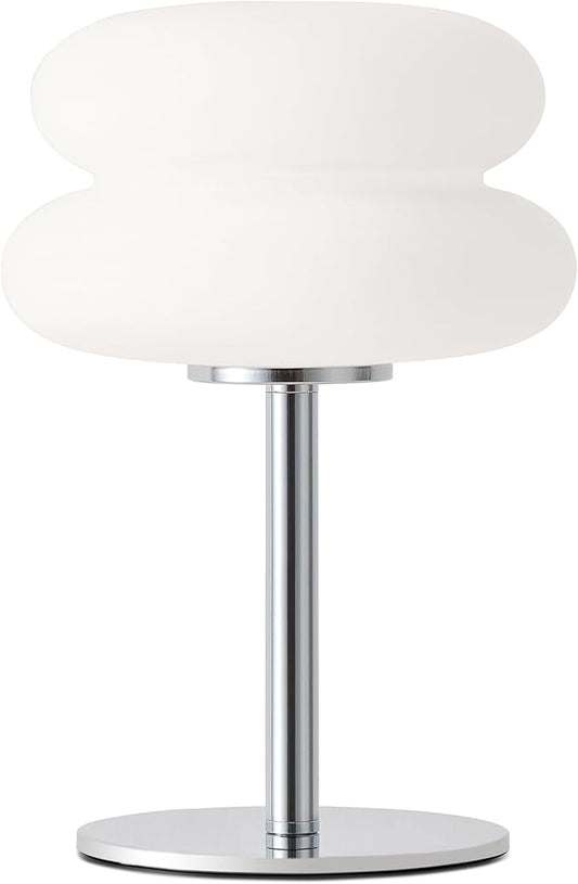 White Mushroom Lamp, Mid Century Modern Lamp for Nightstand, Dimmable Retro Egg Tart Bedside Lamps, Home Decor Ambient Lighting Aesthetic Cute Lamps for Bedroom Living Room (NOT Glass)