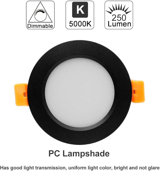 YGS-Tech 2 Inch LED Recessed Lighting, Dimmable Downlight 3W(35W Halogen Equivalent), CRI80, 5000K Daylight White Ceiling Light with LED Driver (1 Pack)