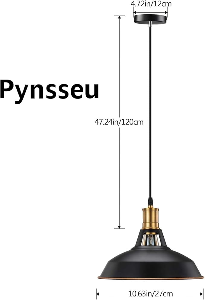 Pynsseu Farmhouse Style Industrial Pendant Light, Vintage Barn Hanging Pendant Lighting, Modern Pendant Lamp Fixture 3 Pack, Oil Rubbed Black Finish