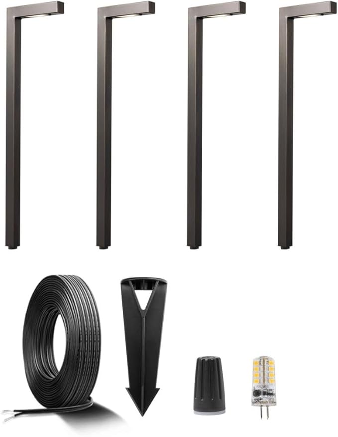 Gardenreet 12V Brass Landscape Path Lighting Kit (4 Pack Path Lights) with 100 Feet Cable and 20Pack Wire Connectors for Outdoor House Garden Patio Walkway Without Low Voltage Transformer