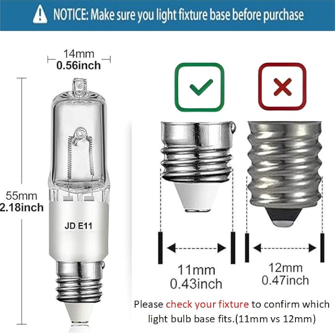 JDE11 120v 75w, E11 Halogen Light Bulb,Dimmable T4 Mini Candelabra Base(Replacement E11 Led Bulb), 2700K Warm White for Chandeliers, Ceiling Fan, Table Lamps, Cabinet Lighting, 4 Pack