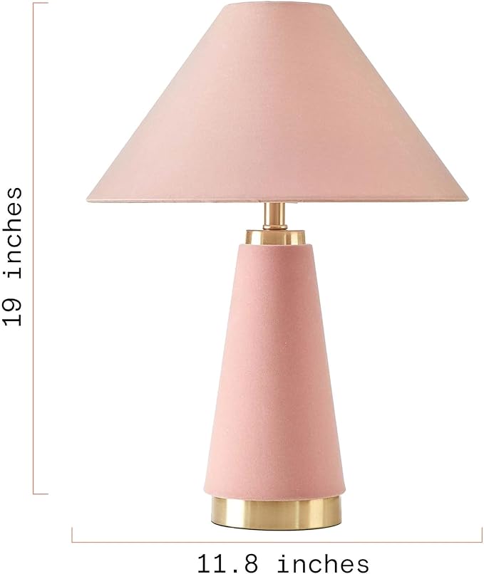 19" H Velvet Table Lamp – Soft, Plush Texture for Stylish Ambient Lighting, Rose Pink