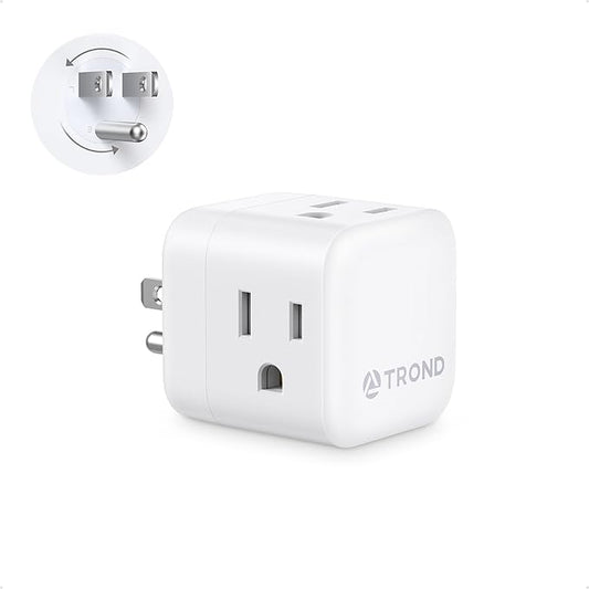 TROND Multi Wall Outlet Extender - Sideways Plug Adapter with 3 Electrical Sockets, 360 Rotating Plug to Turn the Horizontal to Vertical Outlet for Plugging Air Freshener, Cat Calming, Night Light