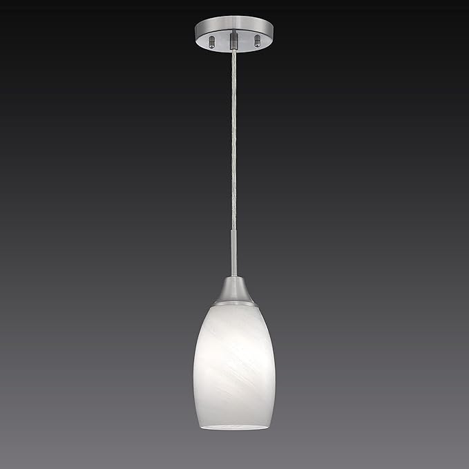Mini Glass Pendant Light 1-Light with Handblown White Swirl Art Glass Adjustable Cord Brushed Nickel Finish 4.72" Modern Hanging Pendant Light for Kitchen Dining Room Living