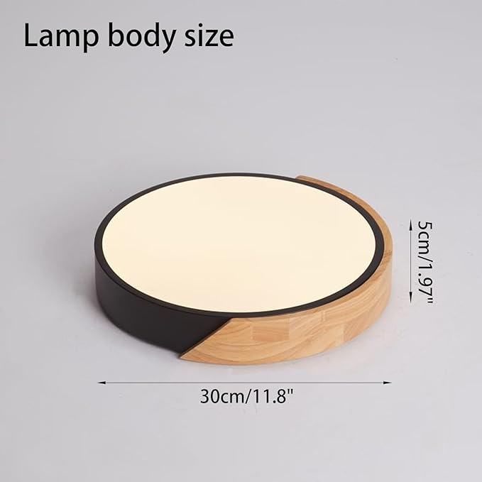 LED Ceiling Lights, 12 Inch Black Modern Flush Mount Lighting Fixture,Round Shaped Wood Ceiling Lighting,30W,3000K Warm Light