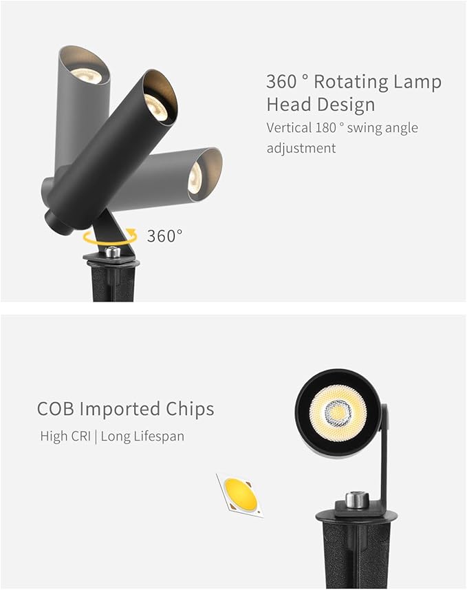 Outdoor Landscape Lighting, Mini Size Low Voltage LED Spotlight(2700K), IP65 Waterproof, with Quick Installation Accessories, for House Patio Garden Fence Tree Yard Plant Lawn Flags Use